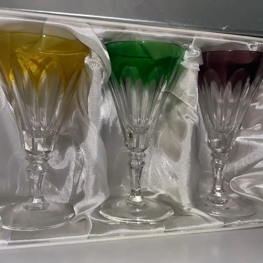 NEW Set of 5 Hungarian Crystal Colorful Cordial Liquor Glasses Hoya